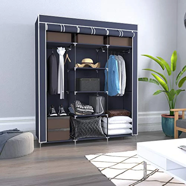 Mondeer Stoffschrank für Schlafzimmer, Kleiderschrank, zusammenklappbar, mit sechs Reißverschlüssen und DREI Türen, schneller Zugriff, 175 x 150 x 45 cm, großes Stauraum, Grau – Bild 8