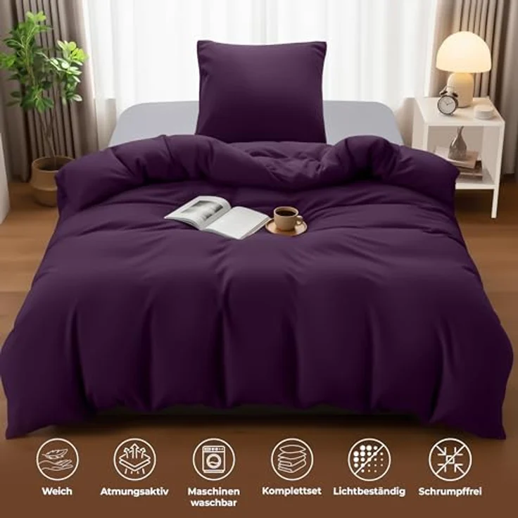 Utopia Bedding Bettwäsche 135x200 Set - Mikrofaser Bettbezug 135x200 cm + 1 Kissenbezug 80x80 cm - Lila – Bild 6