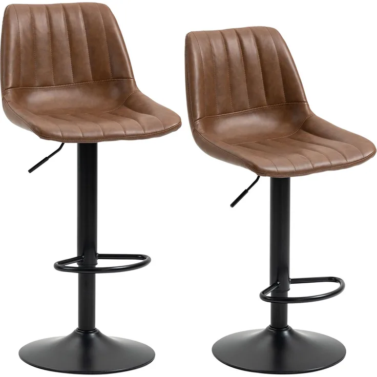 2er Set Barhocker Höhenverstellbare Tresenhocker Kunstleder Bistrohocker mit Fußring Stahl Braun für Küche & Bar--Braun--43x49.5x111cm--YOUDENOVA