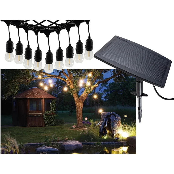 Biergarten-Lichterkette "CT-BGL 10Solar" 2m + 4,5m, 10x Filament Led Lampe, IP44 – Bild 1