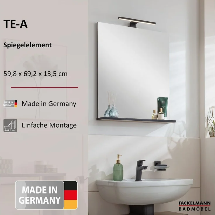 FACKELMANN TE-A Spiegel 60 cm breit, Braun hell, mit Ablage – Bild 3