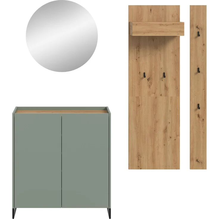 Garderobenkombination B/H/T: 197x206x32 cm in Salbei Nachbildung und Artisan Oak Nachbildung – Bild 2
