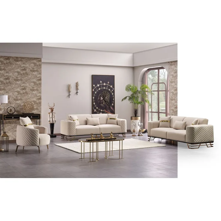 Sitzgruppe/Sofa Set - Wohnzimmergarnitur "Violaa" 3+3+1-Beige
