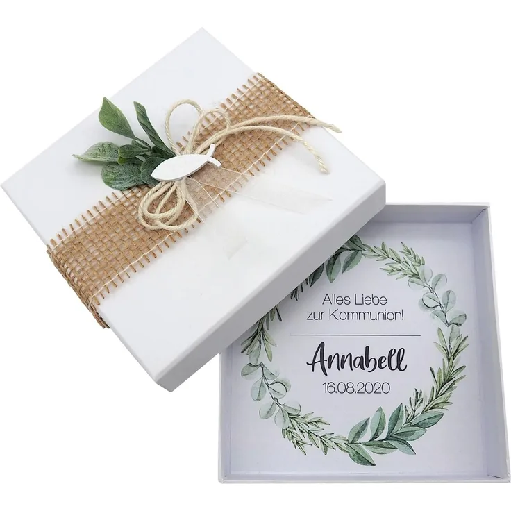 ZauberDeko Geschenkbox Geldgeschenk MIT NAME Kommunion Konfirmation Fisch Eukalyptus