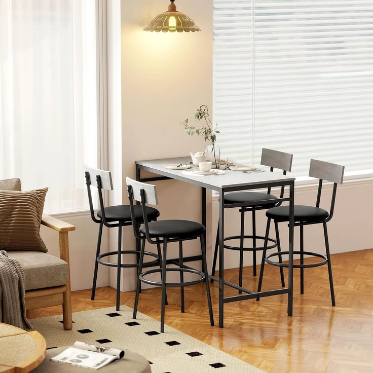 HOMCOM Bartisch Set, Stahl, MDF, Hellgrau, 110L x 55B x 90H cm – Bild 9