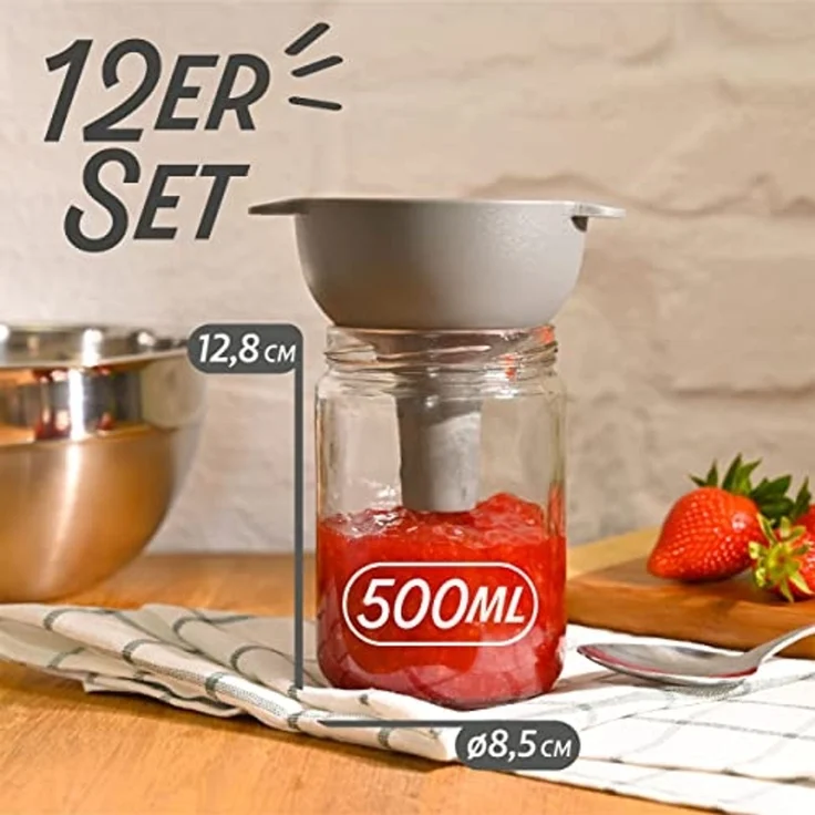 Praknu Einmachglas 12er - Set Einmachgläser mit Schraubdeckel 500 ml - Marmeladengläser, Glas, (Set, 12-tlg), Mit Etiketten & Stift - Luftdicht - Spülmaschinenfest – Bild 3
