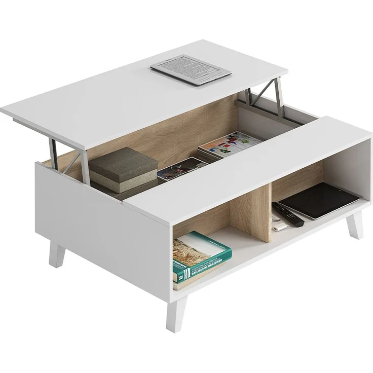Calicosy 'ZAIKEN PLUS' Couchtisch mit teilweise hochklappbarer Tischplatte L100 cm - Weiß – Bild 3