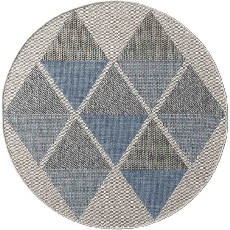 TaraCarpet Teppich Regina Teppich aus robustem Flachgewebe für In und Outdoor, rund, Höhe: 7 mm, Küche Wohnzimmer Terrasse Garten Balkon Karo blau 120X120 – Bild 4