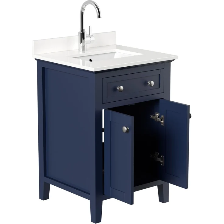 Landhaus Badmöbel Postigo 60 Quarz weiß montiert blau lackiert : Blau lackiert / Quarz weiss – Bild 6