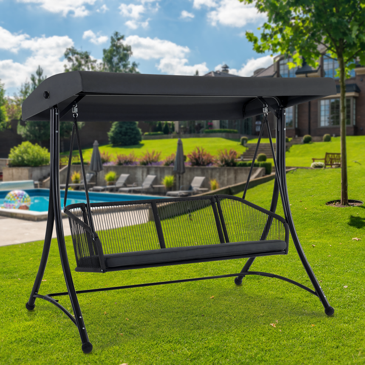M MCombo Hollywoodschaukel 3-Sitzer, Gartenschaukel mit Verstellbares Sonnendach, Schaukelbank Outdoor, Gartenliege Wetterfest, Sitzbezug Abwaschbar 8026 (Dunkgelgrau) – Bild 2