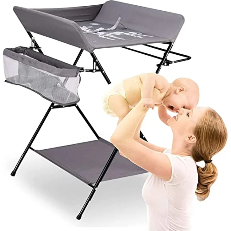 Wickelstation für Baby, Wickeltisch, faltbar, tragbar, Wickeltisch, faltbar, tragbar, mit Aufbewahrungskorb, maximale Belastung von 25 kg,80 x 66 x 98 cm (Grau) – Bild 8