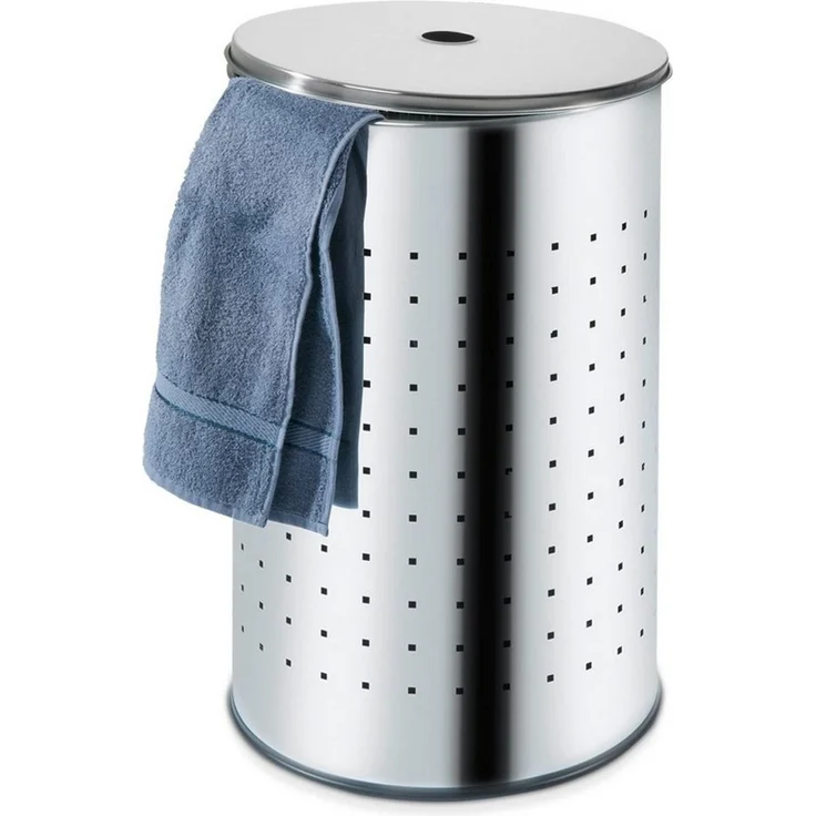 Home4You Wäschetonne Edelstahl, 37 Liter Fassungsvermögen, H 54 cm, mit Deckel und Belüftungslöchern, Ø 29 cm – Bild 1