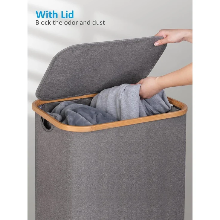 efluky Wäschekorb XL 100L mit Rollen Deckel Herausnehmbarer Innentasche Grau – Bild 4
