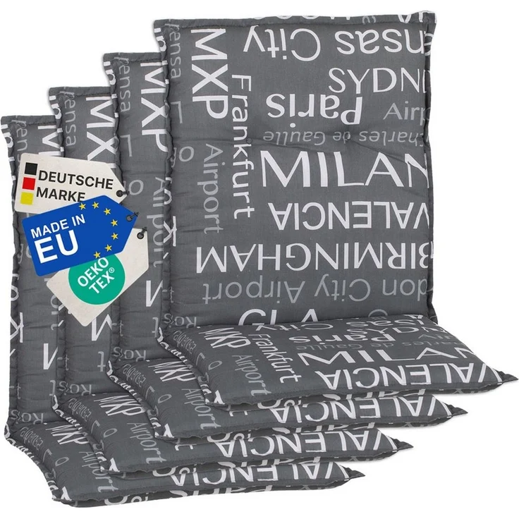 NYVI Sitzauflage Niedriglehner Auflagen 4er Set Barcelona Gartenstuhlauflagen 100x50cm, (4 St), Niederlehner Stuhlauflage Sitzauflage mit Halteband Schrift Namen – Bild 1