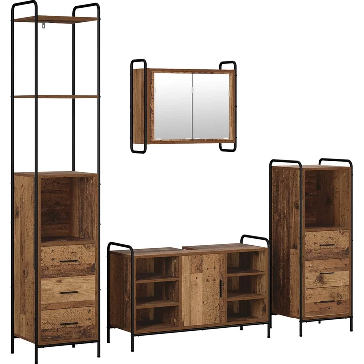 vidaXL Badezimmerschrank-Set 4 stk. Altholz 40 x 36 x 200,5 cm 3444685 – Bild 2