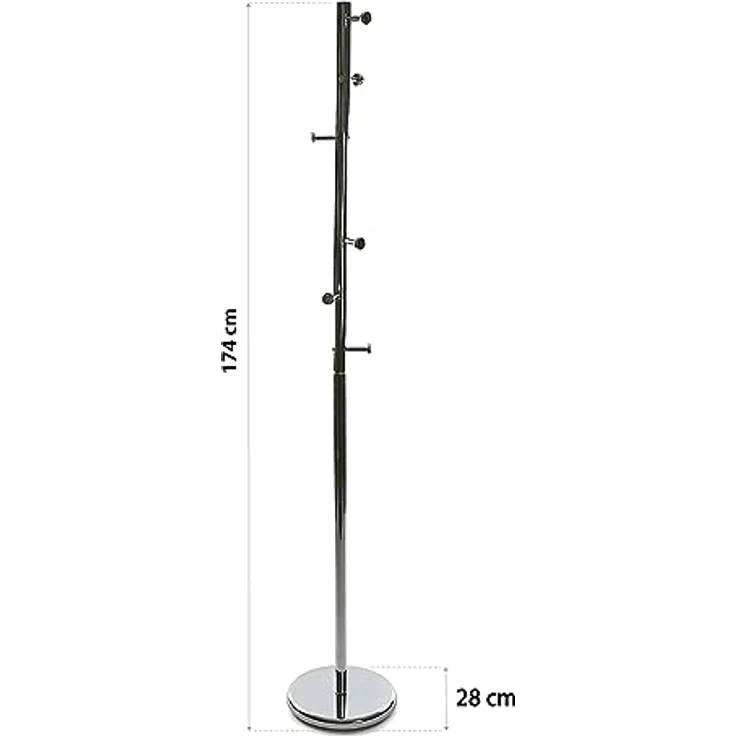 Versa Ruan Minimalistischer Garderobenständer für den Eingangsbereich, mit 6 Haken oder Kleiderbügeln für Kleidung oder Taschen, Maßnahmen (H x L x B) 174 x 28 x 28 cm, Metall, Farbe: Silber – Bild 3