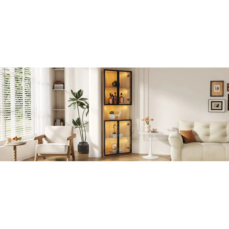ZUBALIYA LED-Glasvitrine 62x32x160cm – Außenseite aus Eiche, integrierte Lichtleiste, staubdichter Schrank aus gehärtetem Glas, Eckvitrine mit Tür – Sammlungsvitrine, Bücherregal, Weinschrank,Badezimmerschrank – Bild 19