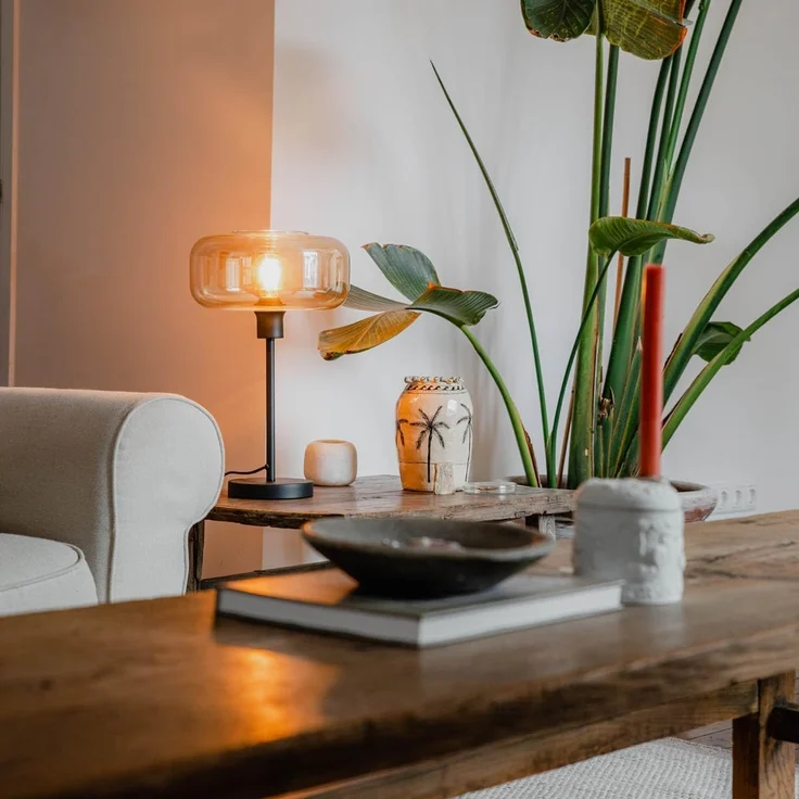 Qazqa Tischleuchte Bizle, ohne Leuchtmittel, E27, Beige, Art Deco, Glas, 1-flammig – Bild 2