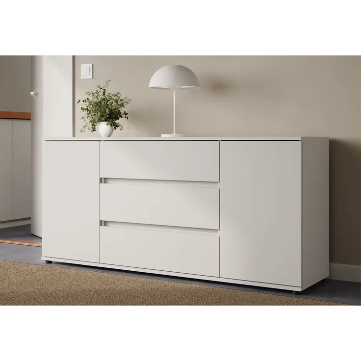 Home Collective Kommode Sideboard Kommode mit Schubladen Sideboard Wohnzimmer Anrichte (Sideboard Wohnzimmer Flur Kommode, modernes, griffloses Design), mit 2 Türen und 3 Schubladen, 150 x 40 x 70 cm Weiß