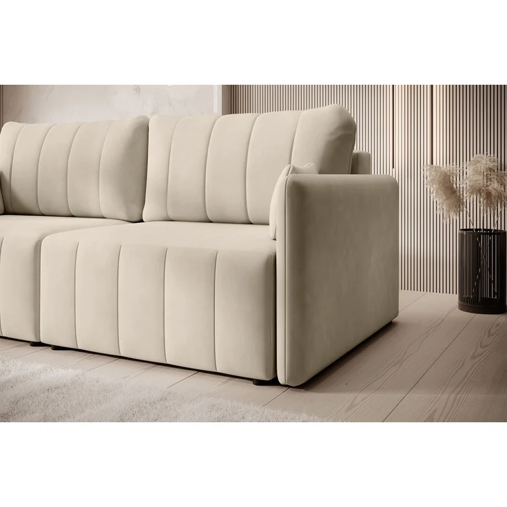 Selsey 'Louisos ' 3-Sitzer Schlafsofa in Samt mit schwarzen Beinen, Creme – Bild 7