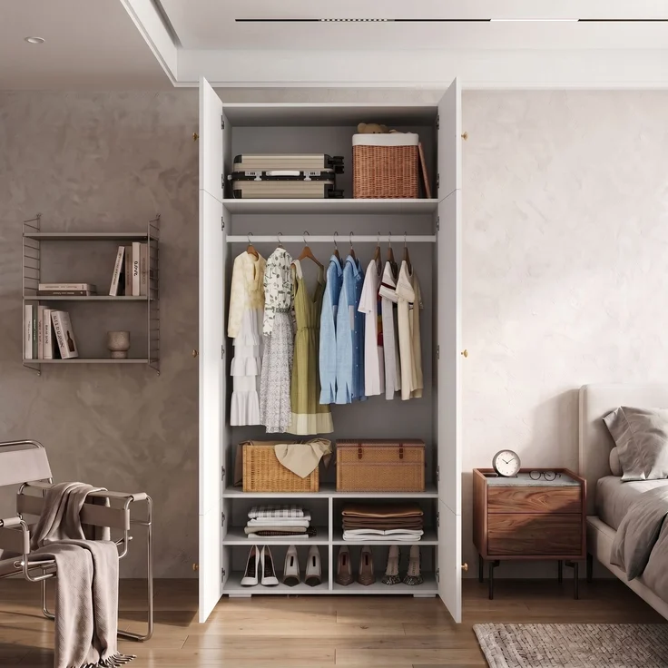 Abrihome Kleiderschrank Hochschrank, Weiß, 90x50x200 cm, 1 Kleiderstange, 5 Staufächer – Bild 6