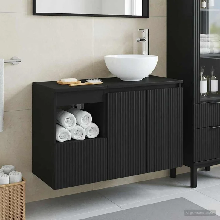 vidaXL Badezimmerschrank-Set 2 stk. Schwarz 79,5 x 35 x 80 cm 3404025 – Bild 1