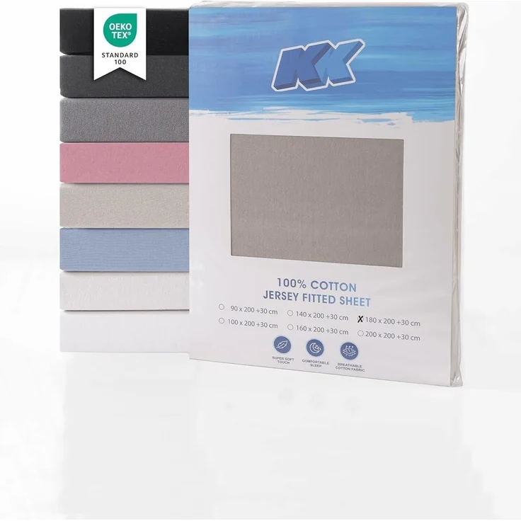 Jersey Spannbettlaken Baumwolle 180x200+30 cm, diverse Farben Beige