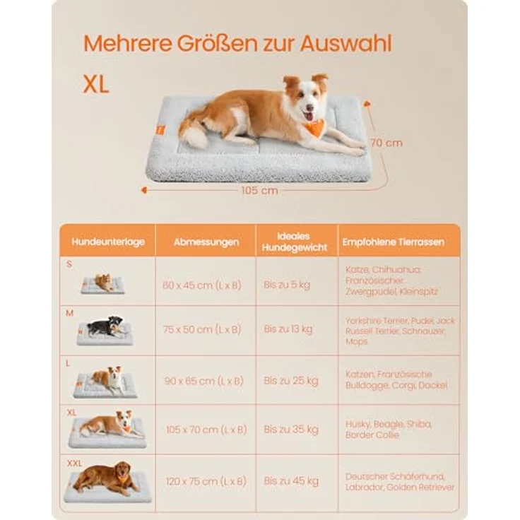 Feandrea Hundedecke, Haustier Decke, für Hunde, Katzen, 105x70 cm, XL, maschinenwaschbar, trocknergeeignet, rutschfest, hellgrau PPB020G01 – Bild 4