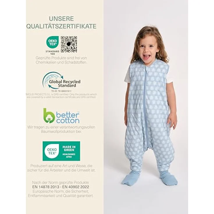 molis&co - Baby schlafsack mit Füßen und Socke -Ideal für Frühling und Herbst - Babyschlafsack mit Beinen 1 tog - 100% Baumwolle (Oeko-TEX 100), Premium Qualität - Lotus (70 cm) – Bild 7
