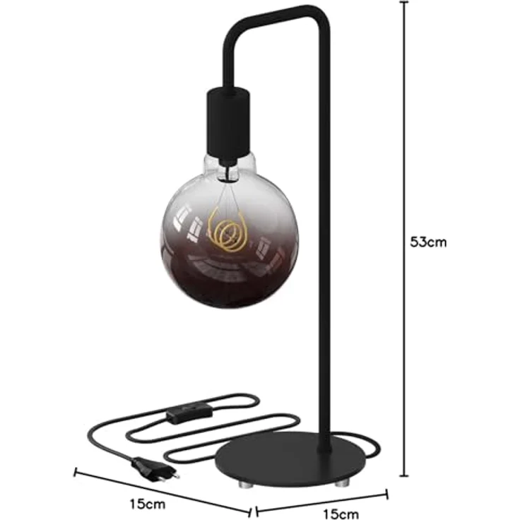 Calex U-Line Tischlampe, 53 cm Höhe, schwarze Tischleuchte im Industrie-Look mit E27-Fassung, ohne Leuchtmittel – Bild 7