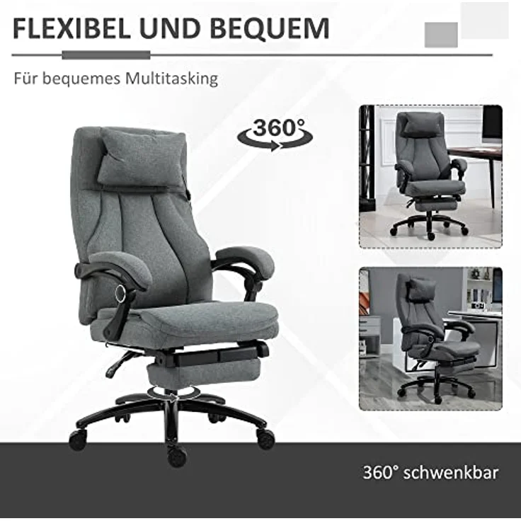 Vinsetto Bürostuhl Massage mit Fußstütze, ergonomisch, höhenverstellbar, 64 x 74 x 109-117 cm – Bild 8