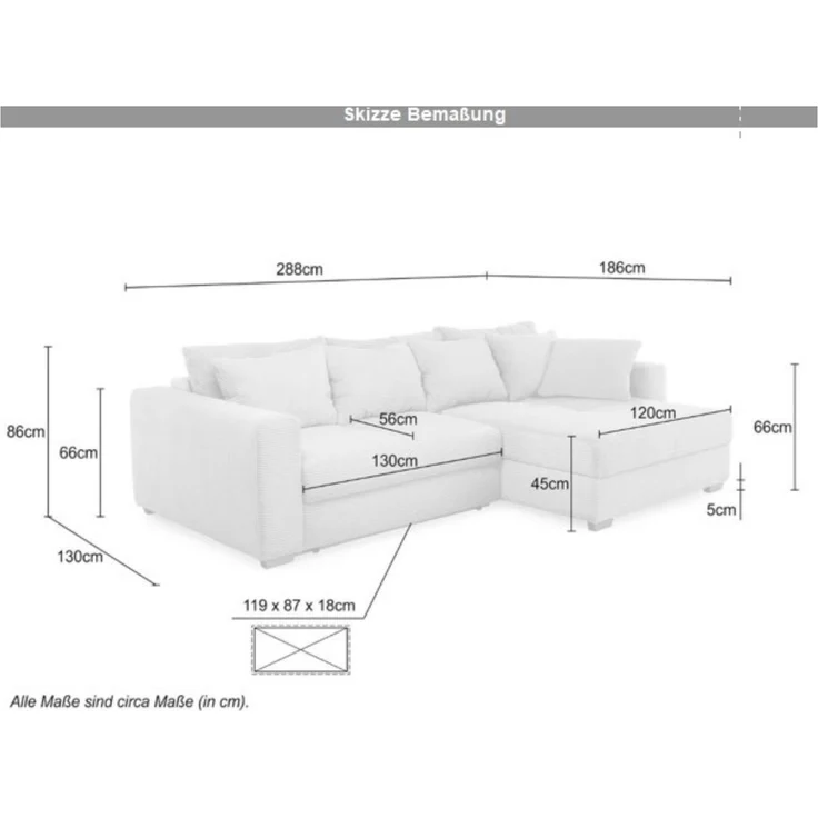 Ecksofa-Dauerschläfer Federkern Couch seitenverkehrt Bettkasten Cord Braun Taupe – Bild 8