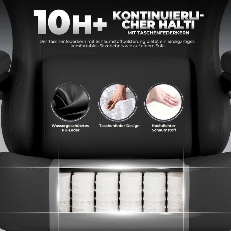 GTPLAYER Gaming-Stuhl Atmungsaktiver Bürostuhl, ergonomisch Hochwertiger - Stoff/Kunstleder, 160° Verstellbare Rückenlehne und ausziehbare Fußstütze – Bild 3