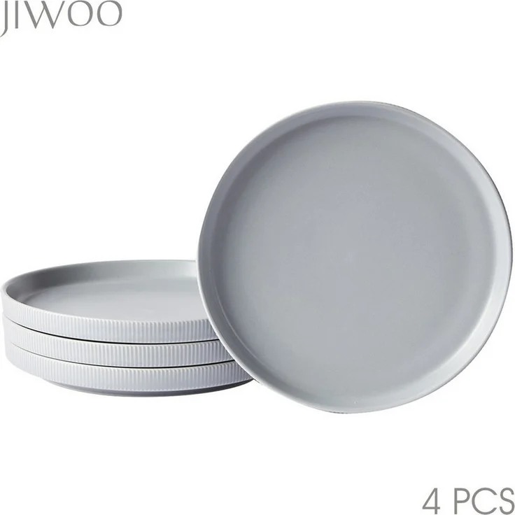 JIWOO Teller 4er Ø21,3cm, Speiseteller Steakteller Dessertteller Brotteller Plate, (4 St), Keramik Hochwertiges Tellerset Grau Mikrowellen spülmaschinenfest – Bild 1