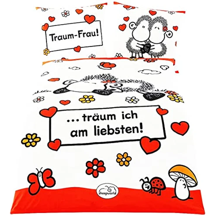 JACK Bettwäsche JACK Renforcé Bettwäsche sheepworld Traum Frau 135x200cm 2 tlg. Herzen, Renforcé, 2 teilig, Wendebettwäsche mit witzigem Schaf und Herzen, Reißverschluss – Bild 4