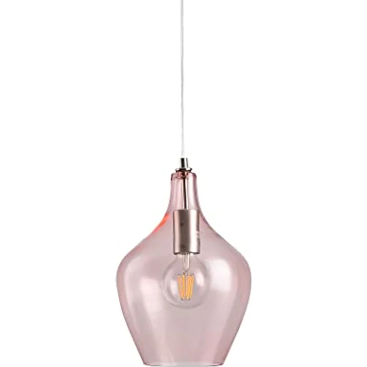 LA BURBUJA Pendelleuchte Ø22CM Mattes Nickel, Rosé Glas – Elegante 1-flammige E27 Hängelampe für Wohn- & Mädchenzimmer – Bild 4