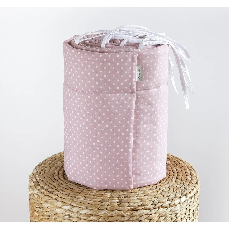 Loolay Bettnestchen Mini Punkte ROSA Bio-Baumwolle Atmungsaktives Babybett BETTUMRANDUNG, (Mädchen Babyausstattung Erstausstattung für Kinderbett 140x70 o. 120x60 cm, Umrandung Kopfschutz Bett Schutz Bettschlange 420, 360, 210, 180x30cm), Babyshower Pr... – Bild 3