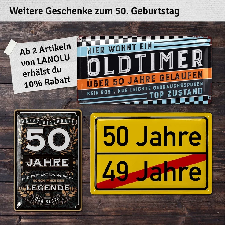 LANOLU Blechschild Klassiker 50 Jahre - 17x34cm – Metall – Blau – 17114 – Bild 5