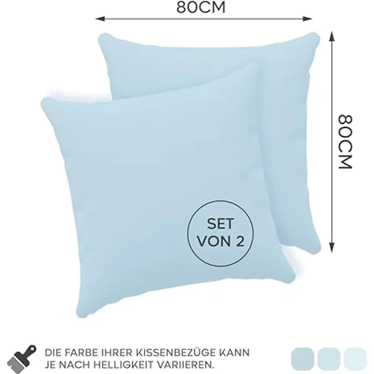 Twinzen® Kissenbezug 80x80 (2er-Set) - 100% Jersey Baumwolle 150 GSM Kissenbezüge - Blau - Für Kissenbezüge 80x80 cm - Kissenhülle - Kissenbezug mit Reißverschluss - Oeko-Tex Zertifiziert – Bild 2