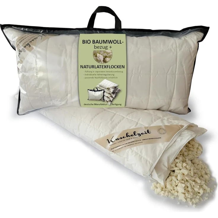 Meivita Kopfkissen Kopfkissen mit Naturlatexflocken und kbA Baumwollbezug, Füllung: 100% Latex (Naturlatexflocken), Bezug: 100% Baumwolle, Seitenschläfer, Rückenschläfer, Bauchschläfer, Kissen Hergestellt in Deutschland – Bild 1