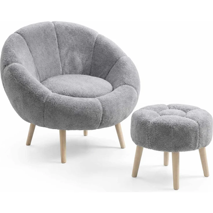 Hanah Home 'Lida - Grey' Ohrensessel- und Hocker-Set (2-teilig), Grau, 75 x 100 x 42 cm – Bild 3