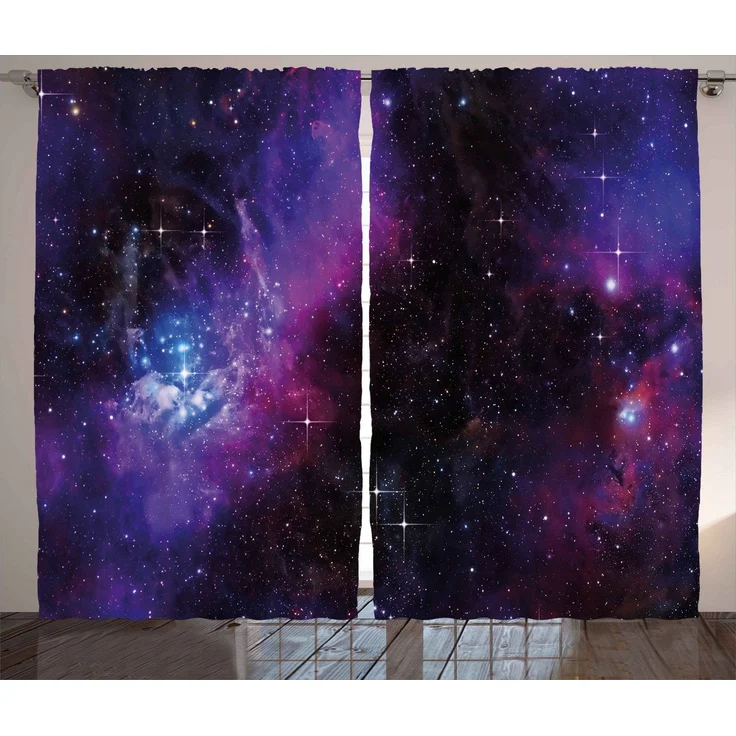 Abakuhaus Gardine Schlafzimmer Kräuselband Vorhang mit Schlaufen und Haken, Weltraum Nebula Dunkle Galaxie Sterne – Bild 1