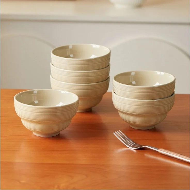 JIWOO Dessertschale 6er Ø11,8cm, Eisschale Frühstückschalen Müslischale Snackschale Schale, Keramik, (Schaleset, 6-tlg), Hochwertiges Schalen Braun Mikrowellenofen Spülmaschine – Bild 3