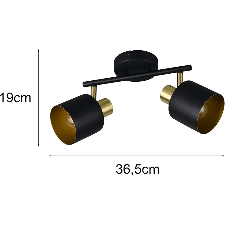 Retro Deckenstrahler EVA 2-flammig aus Metall Schwarz Gold, Breite 36,5cm – Bild 4