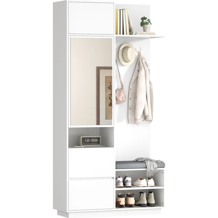 Kompaktgarderobe mit Spiegel und Sitzbank,Flurgarderobe mit Schuhschrank und Haken, Kleiderhaken,Kompaktgarderobe,Flurmöbel Set,Flurgarderobe – Bild 1