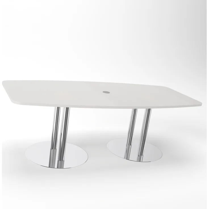 Rheinland Möbel Konferenztisch KONTI 220x103 cm – ovaler Besprechungstisch in Grau mit verchromten Säulenfüßen & Kabelauslass, Meetingtisch für 6–8 Personen, moderner XXL-Tisch fürs Büro & Besprechungsraum