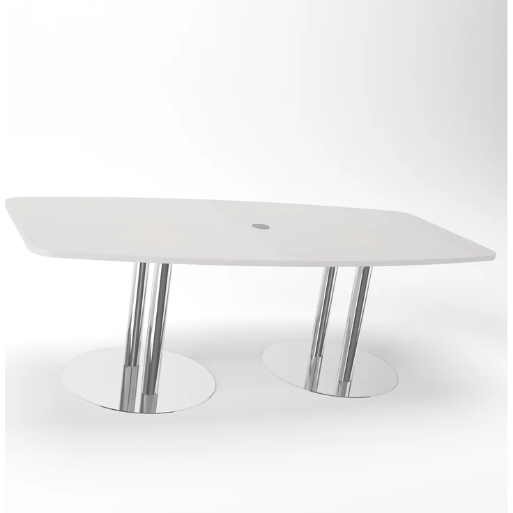 Rheinland Möbel Konferenztisch KONTI 220x103 cm – ovaler Besprechungstisch in Grau mit verchromten Säulenfüßen & Kabelauslass, Meetingtisch für 6–8 Personen, moderner XXL-Tisch fürs Büro & Besprechungsraum – Bild 1