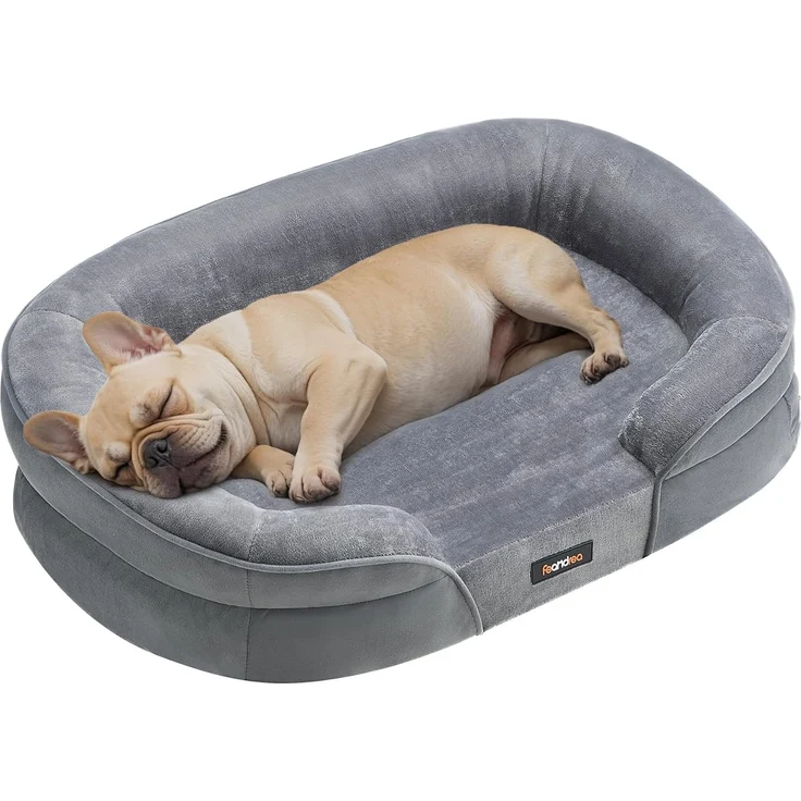 Feandrea Hundebett, Hundekissen, für mittelgroße Hunde, 76 x 51 x 18 cm, orthopädisch, wasserdichte Innenschicht, erhöhte Ränder, Abnehmbarer, waschbarer Bezug, rutschfest, hellgrau PGW281G01 – Bild 1