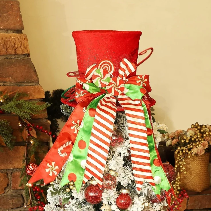 LATERN Weihnachtsbaumspitze 30CM Groß Roter Hut + Gestreiftes Schleifenband – Bild 4