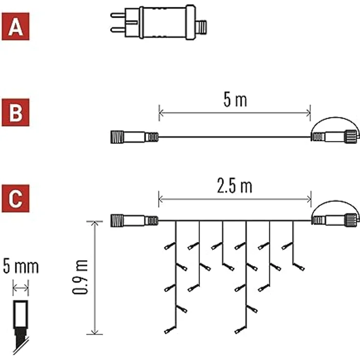 EMOS Connect System Basis Set Standard, 2,5m Eisregen Weihnachtslichterkette + 5m Verbindungskabel + Netzteil mit Timer, 100 LEDs, IP44 für Innen und Außen, Warmweiße Lichtfarbe, 6/18h Leuchtmodus – Bild 7